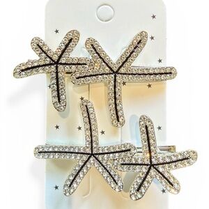 Rhinestone Starfish Set of Two Alligator Clips New